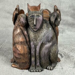 Marsha McCarthy? Metallic Resin?  Cat Pillar Candle Holder Unsigned‎ ~5 in. Tall